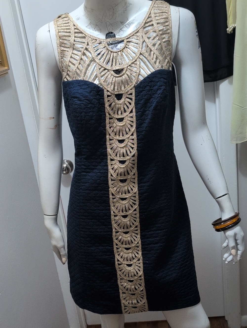 Lilly Pulitzer Black Mini Dress with Gold Embellished Panel